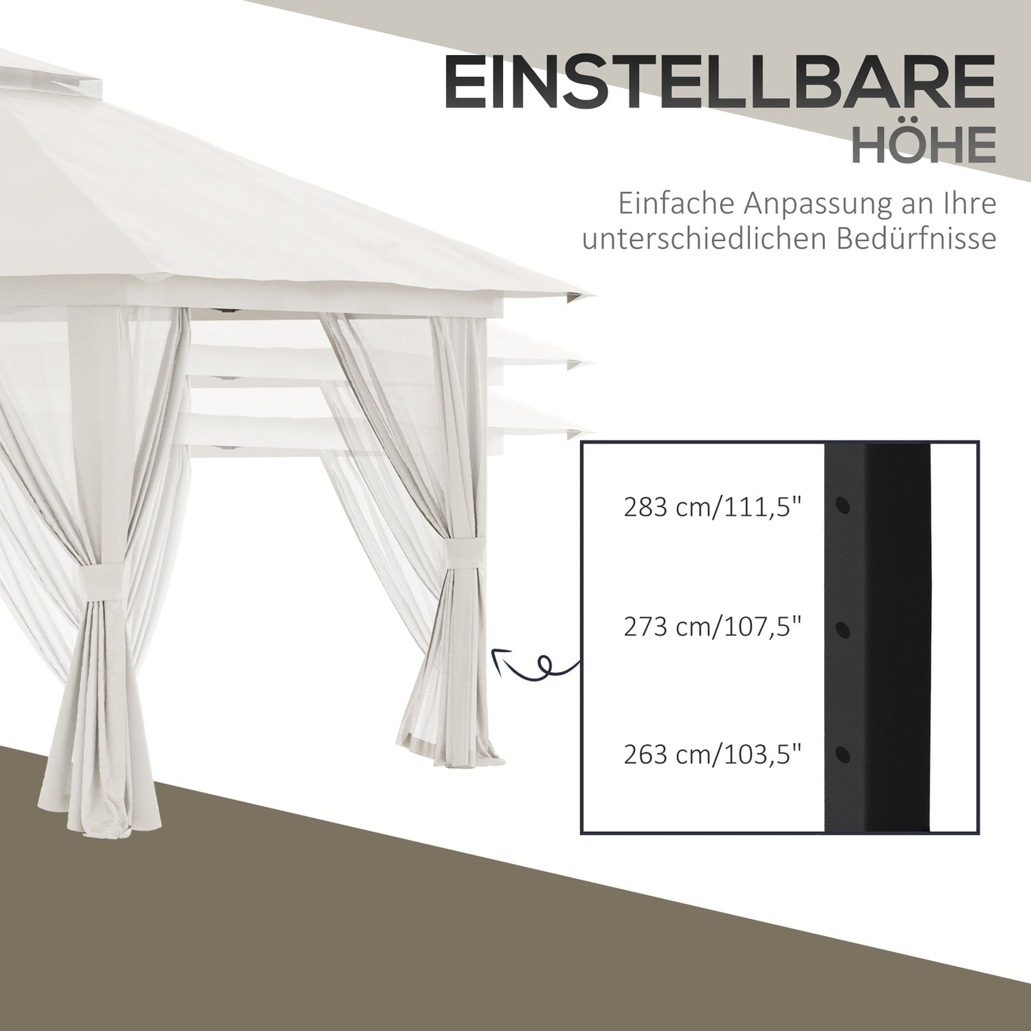 Folding pavilion 4x4m, UV protection, adjustable height, cream