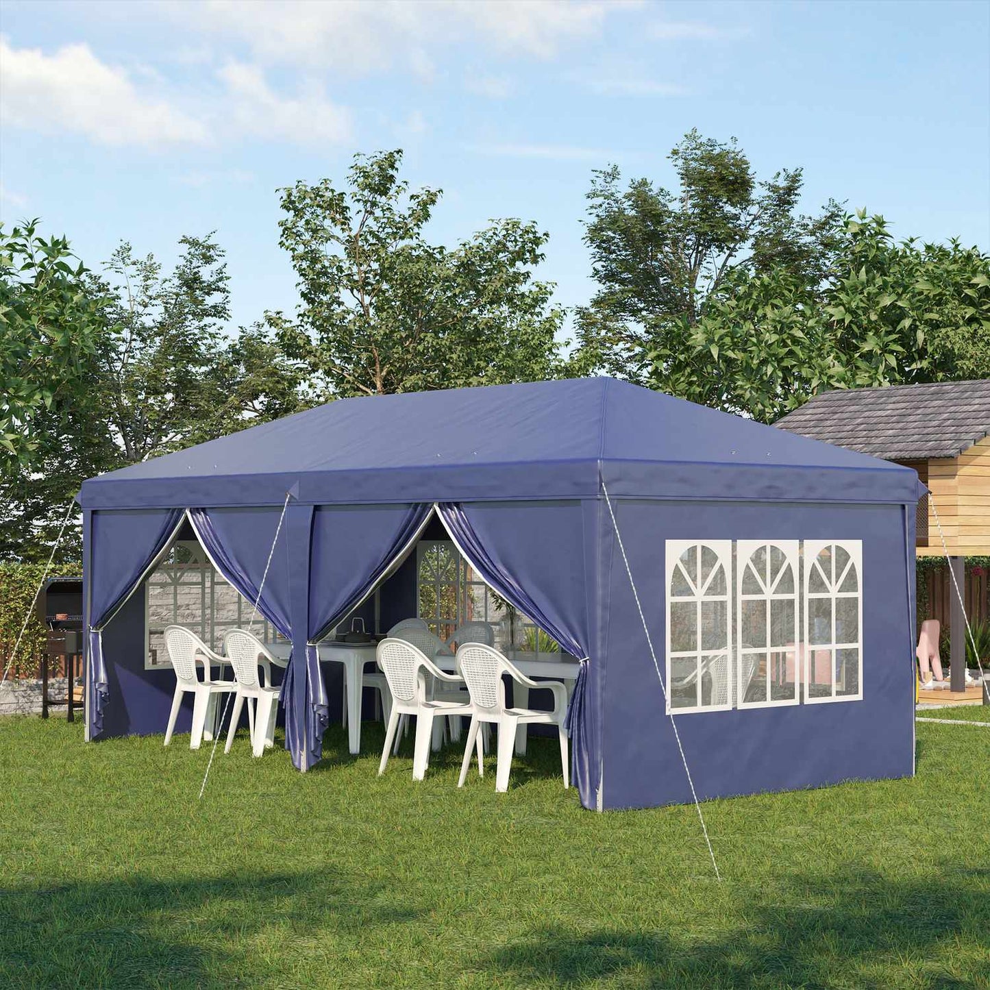Folding pavilion 5.85x2.95m with UV protection & Sides