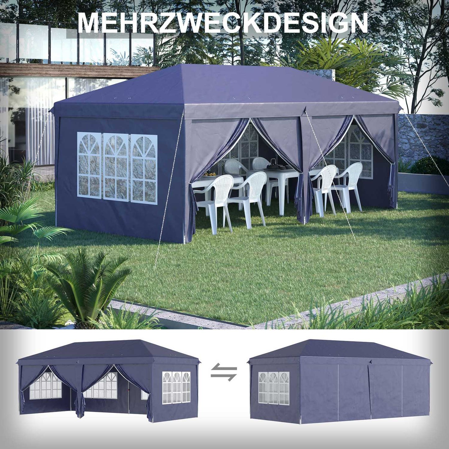 Folding pavilion 5.85x2.95m with UV protection & Sides