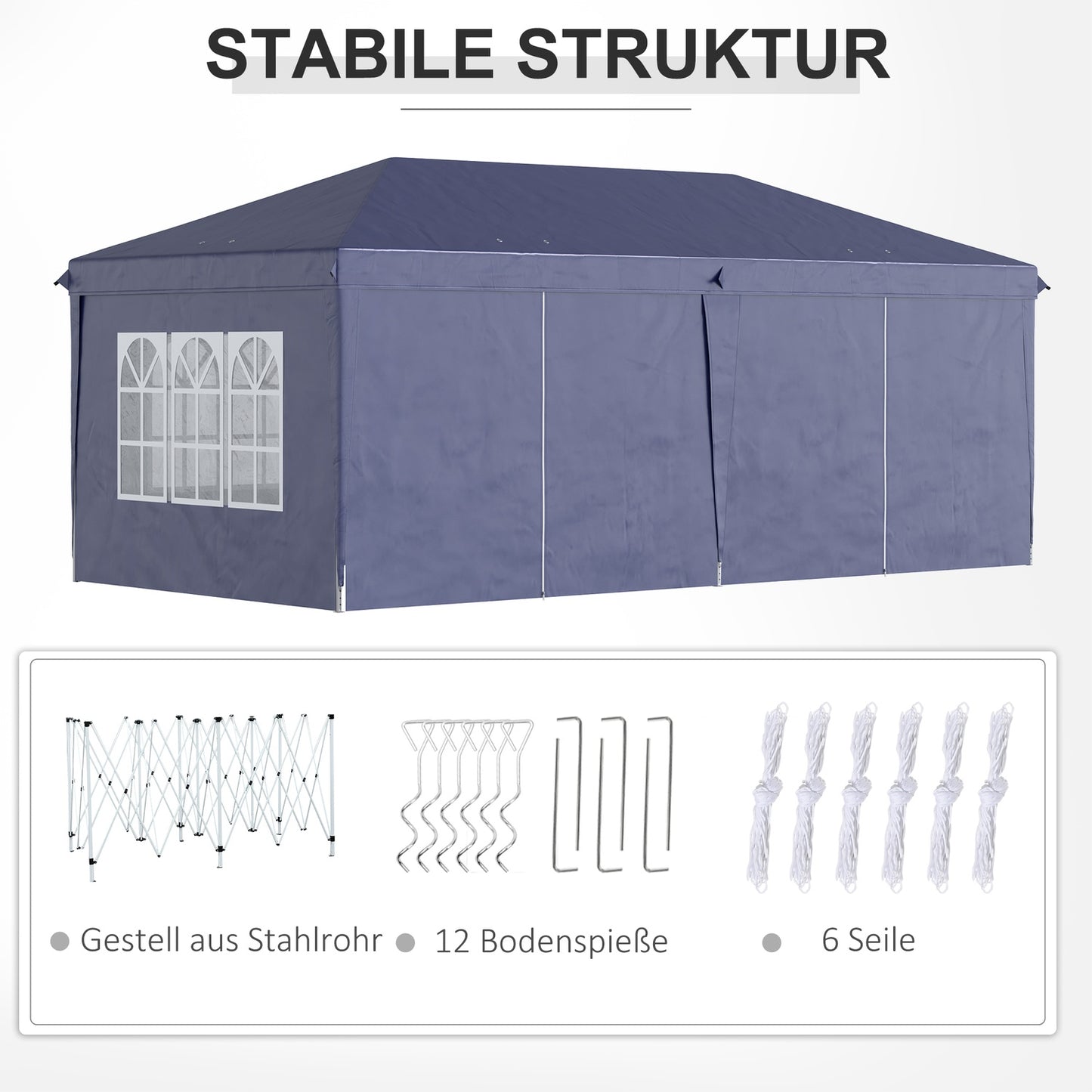 Folding pavilion 5.85x2.95m with UV protection & Sides