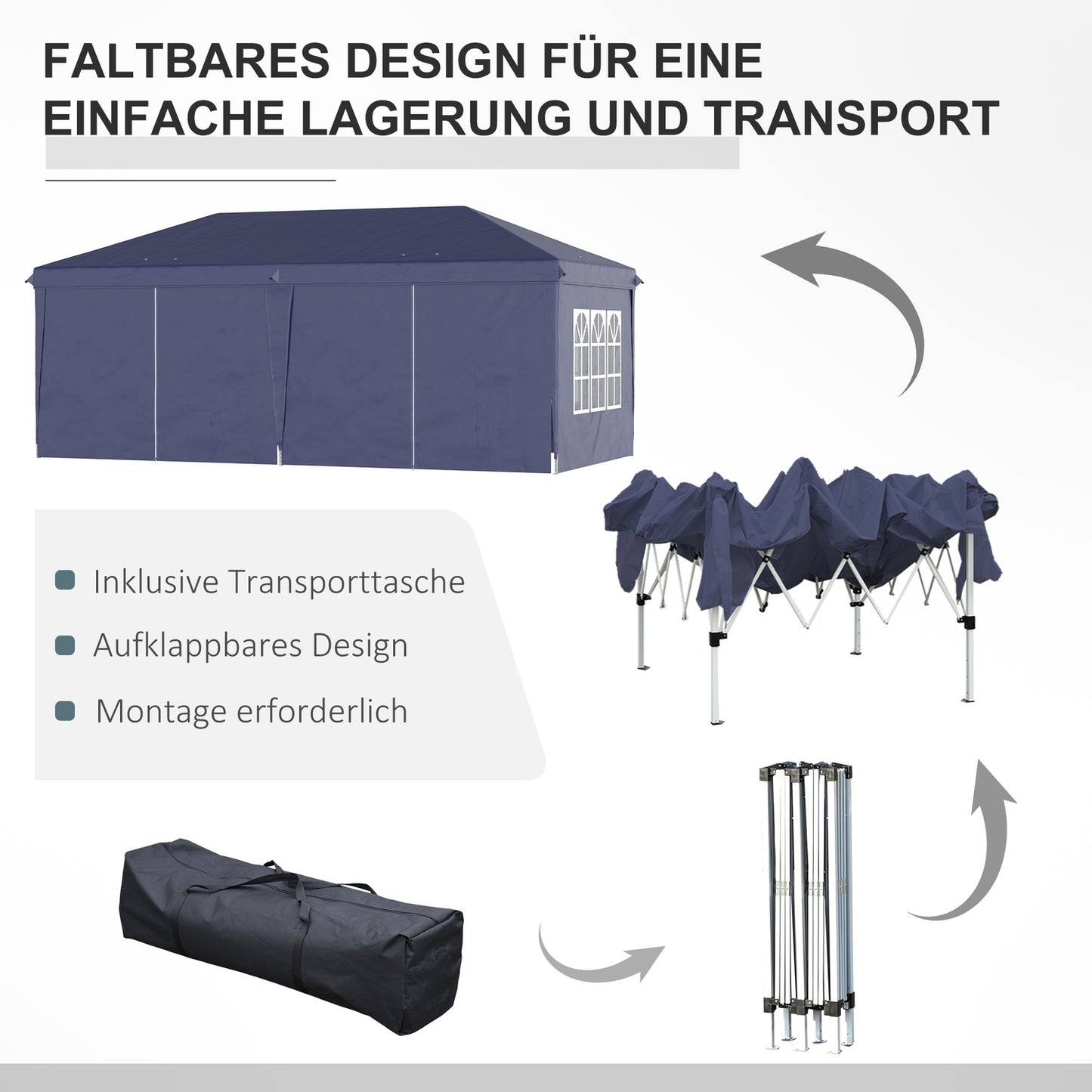 Folding pavilion 5.85x2.95m with UV protection & Sides