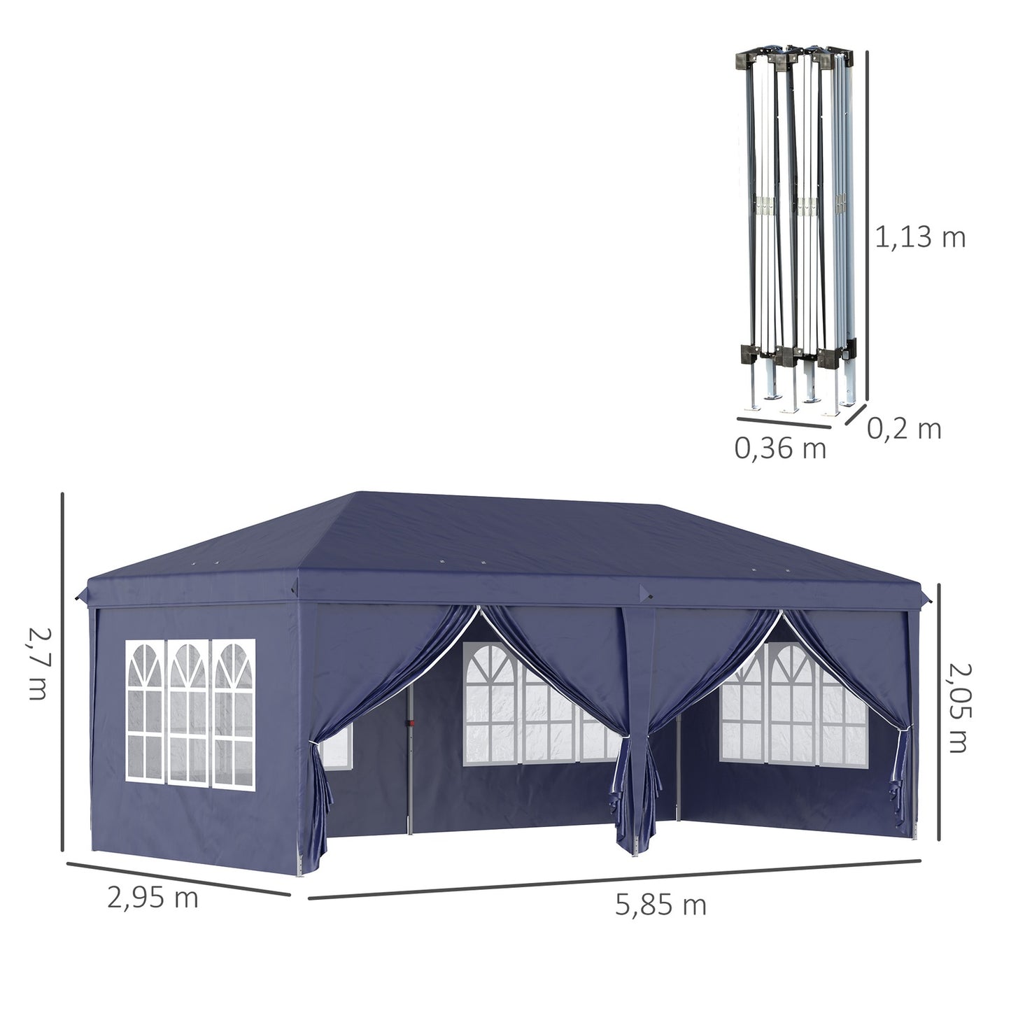 Folding pavilion 5.85x2.95m with UV protection & Sides