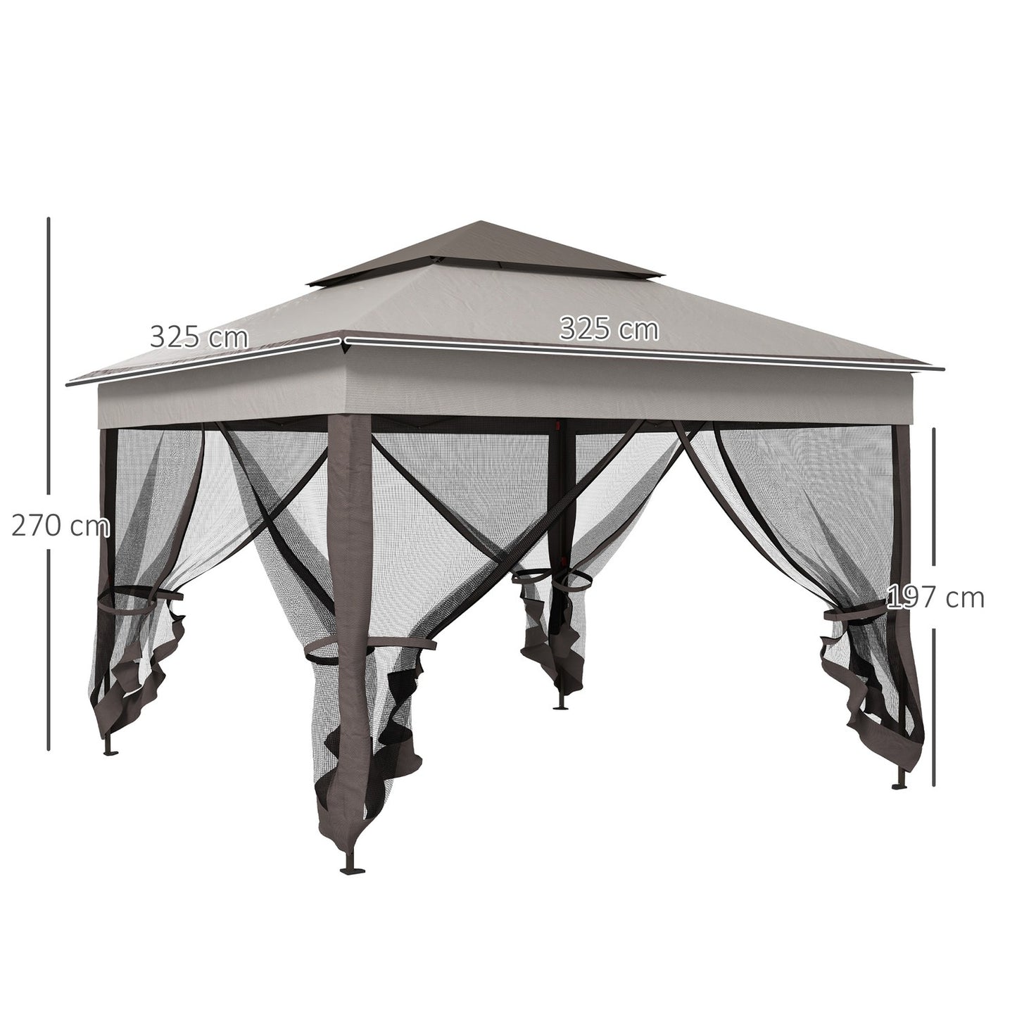 Pop-up garden party tent with side walls, light gray 3.25m