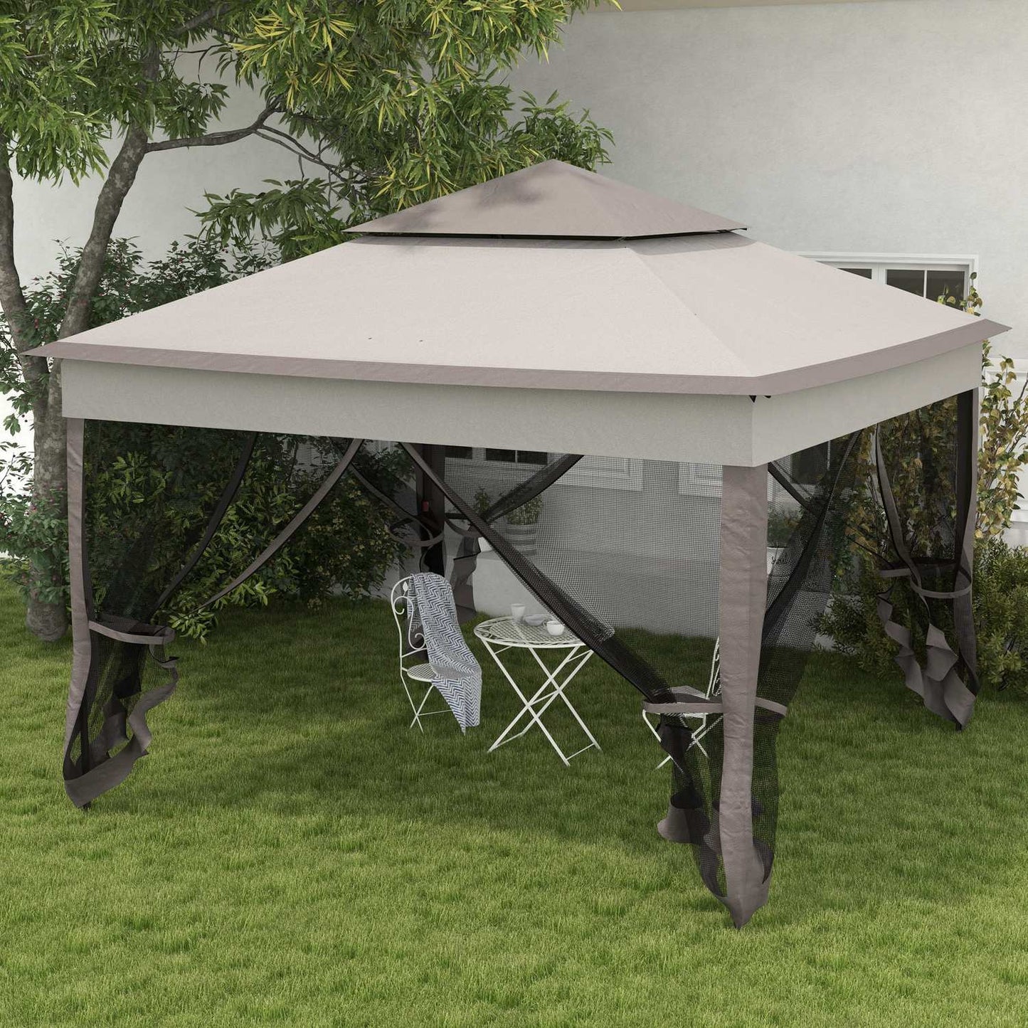 Pop-up garden party tent with side walls, light gray 3.25m