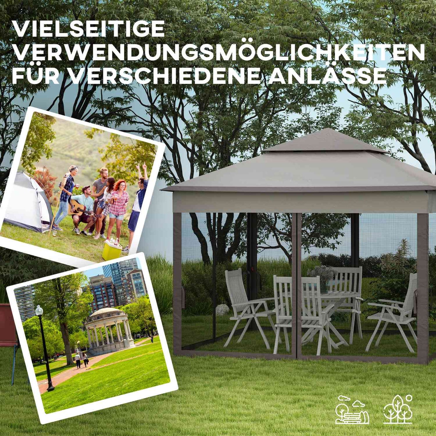 Pop-up garden party tent with side walls, light gray 3.25m