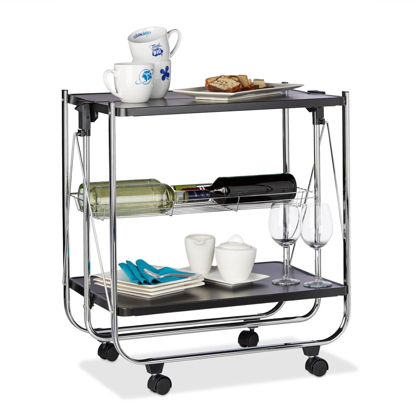 Folding serving trolley