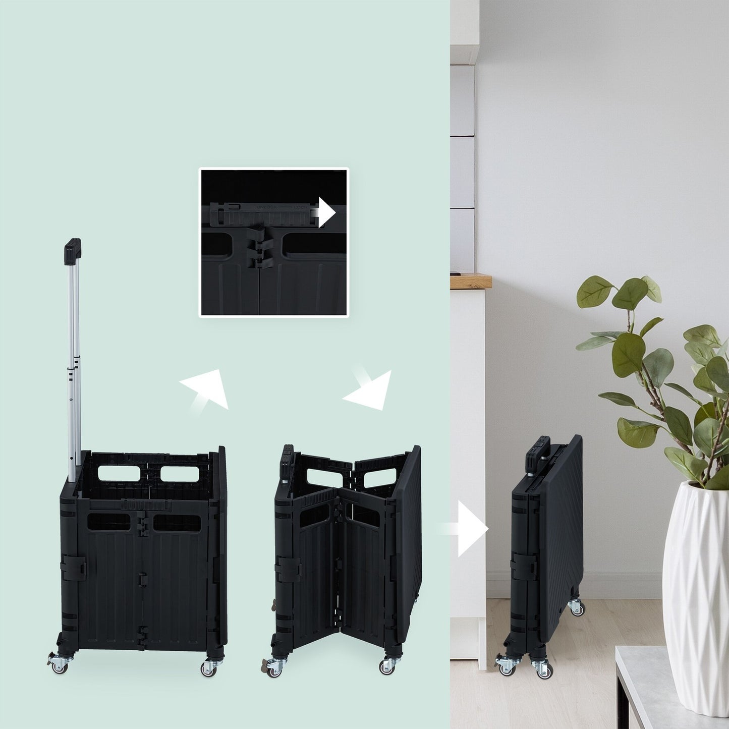 Folding shopping cart with wheels
