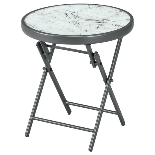 Round folding glass table - Marble Look, versatile use, 45x50 cm