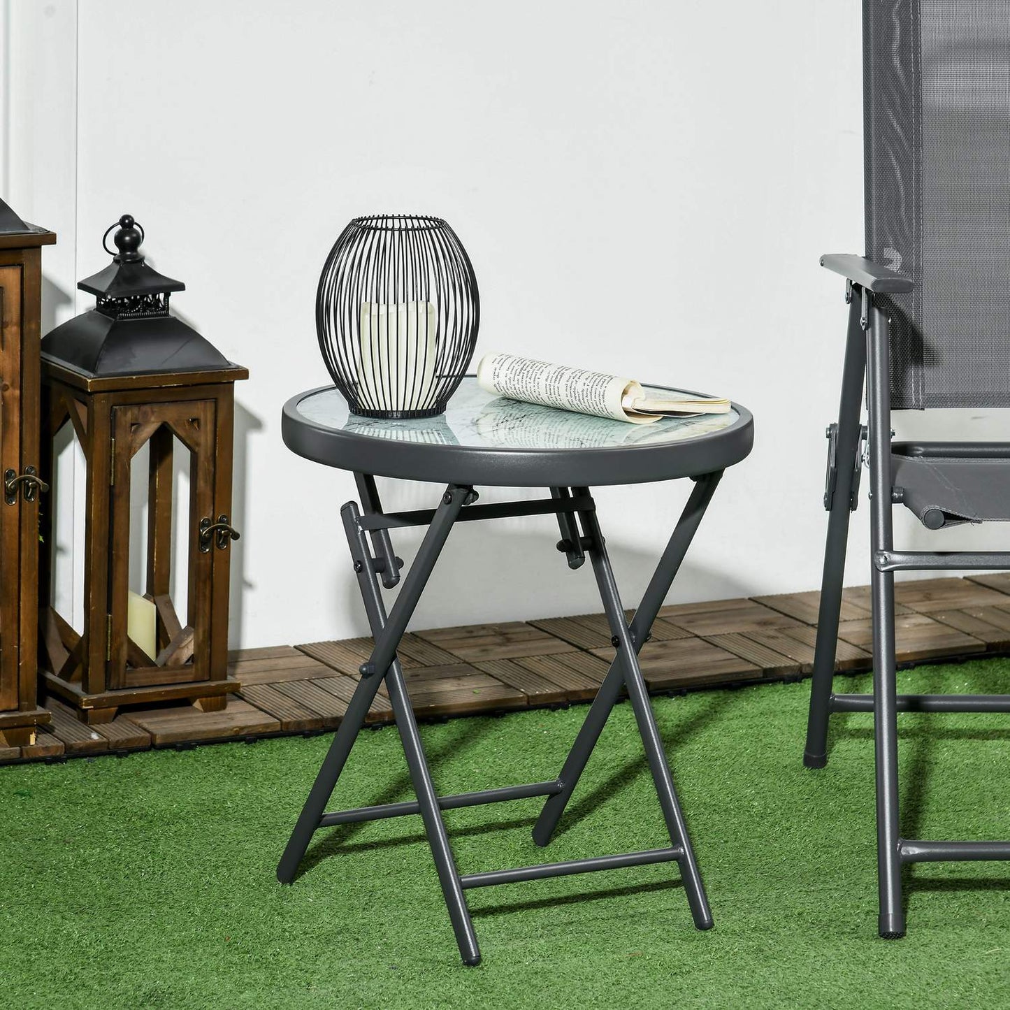 Round folding glass table - Marble Look, versatile use, 45x50 cm