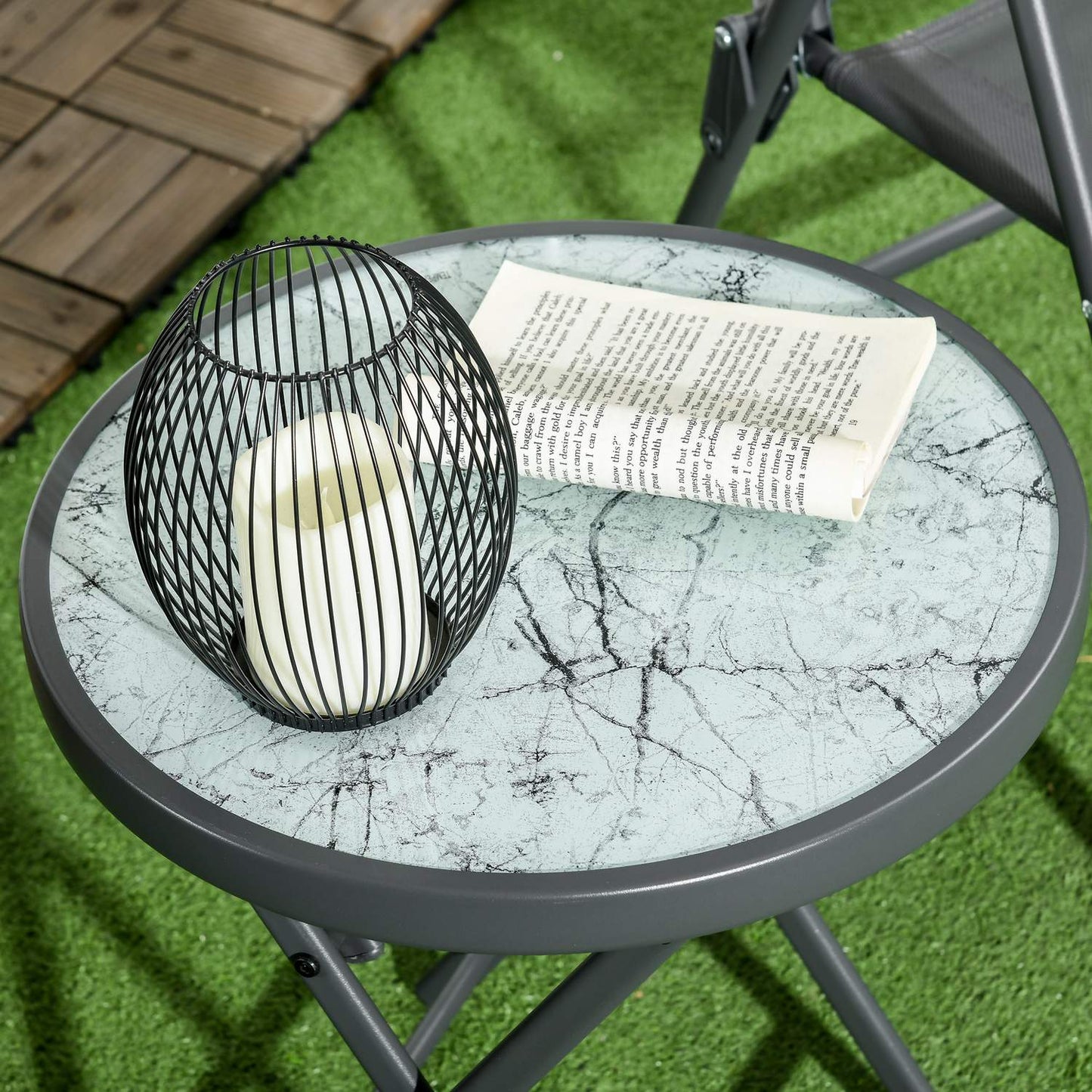 Round folding glass table - Marble Look, versatile use, 45x50 cm