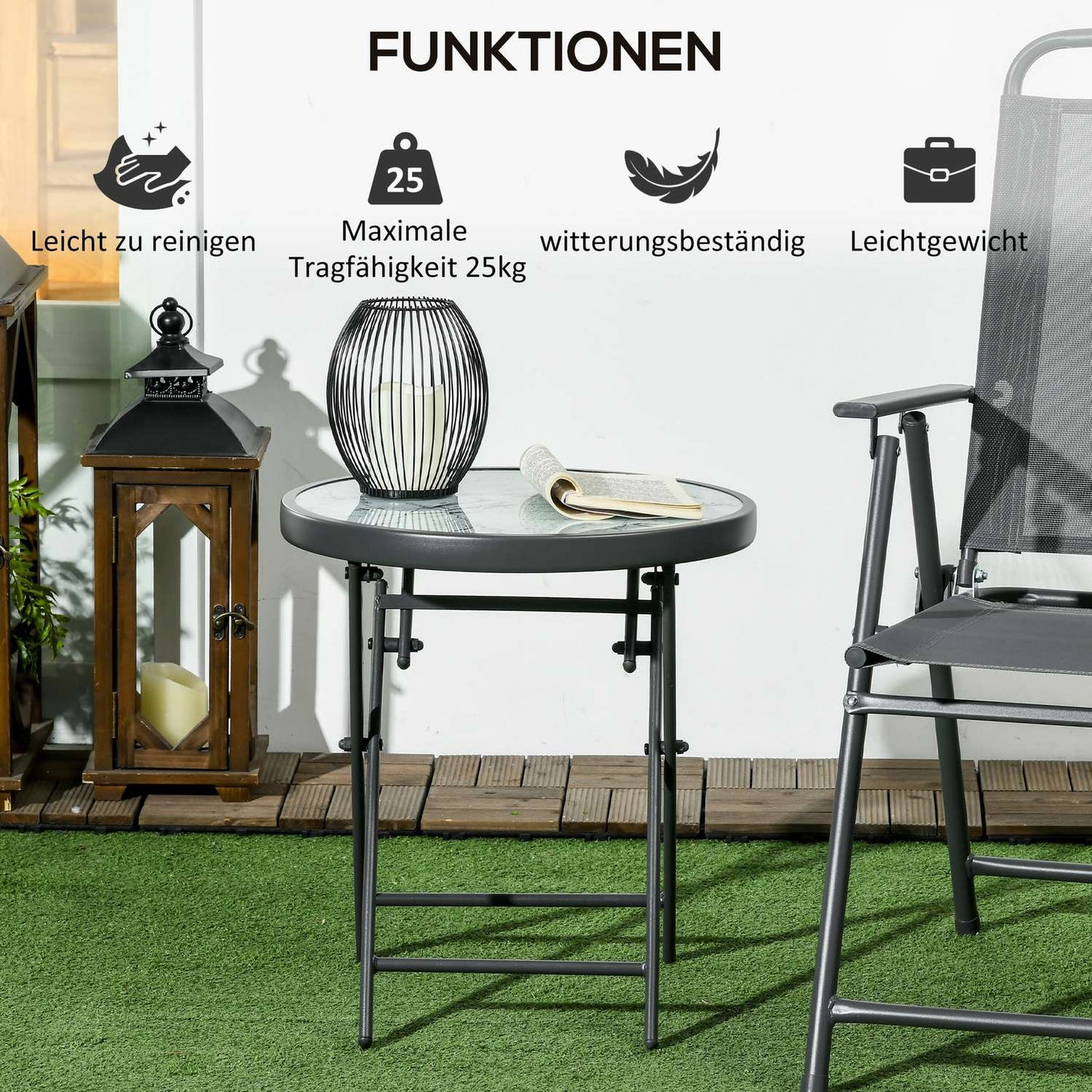 Round folding glass table - Marble Look, versatile use, 45x50 cm