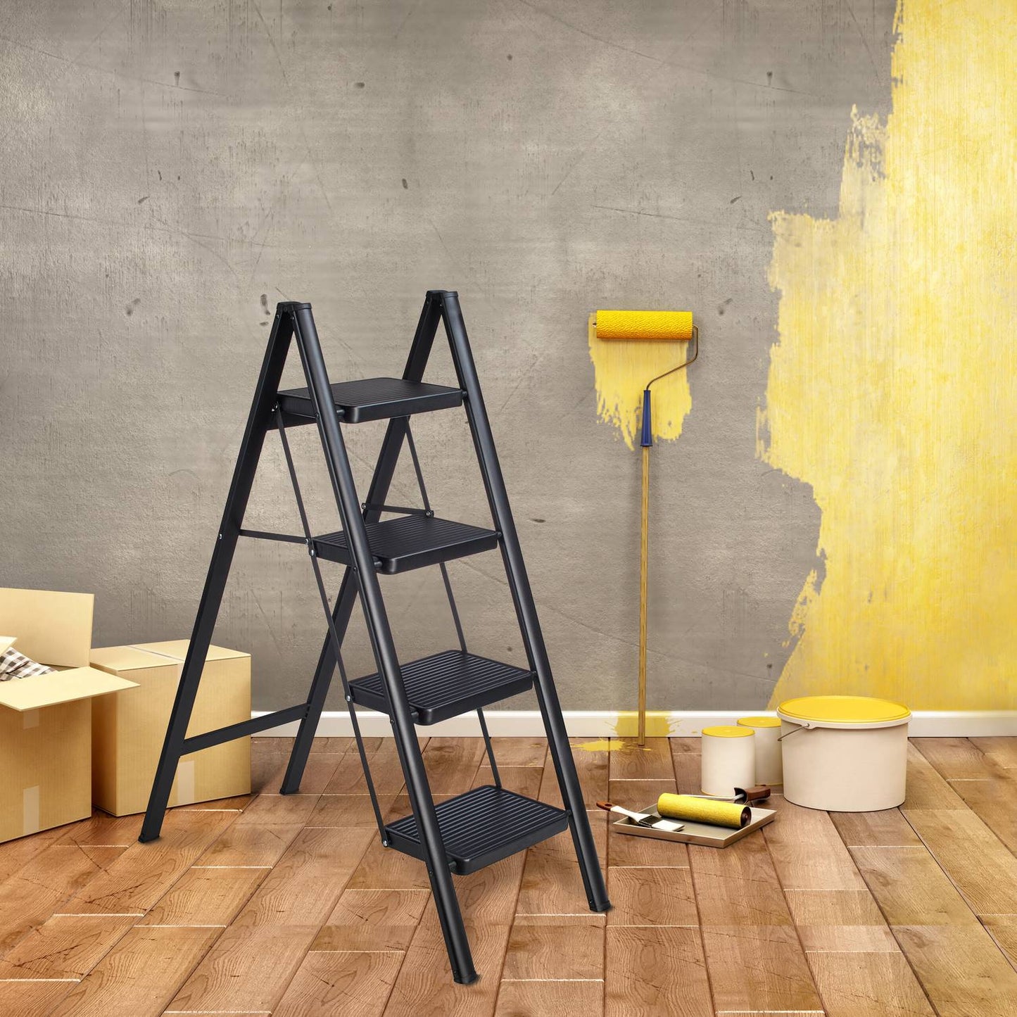Folding steel stepladder