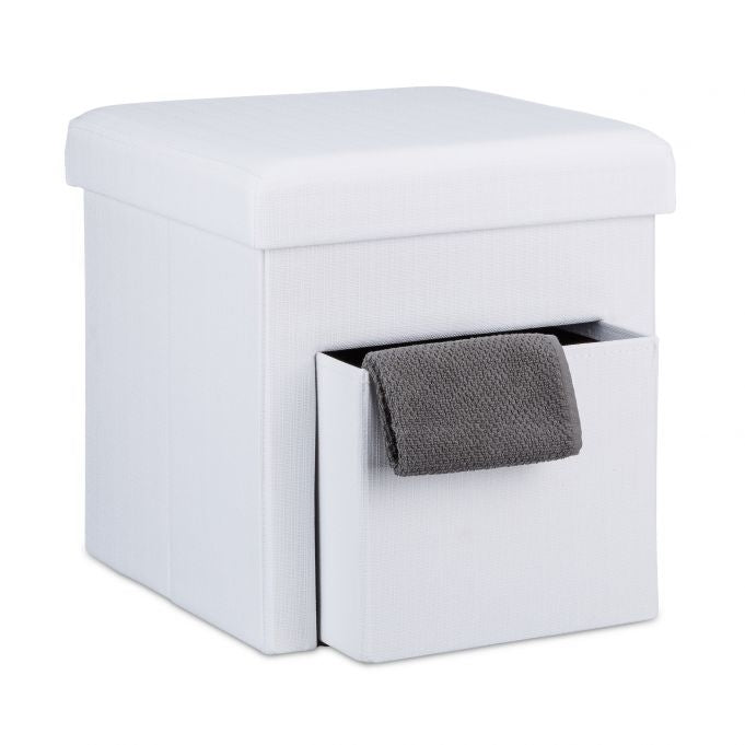 Folding stool in linen with compartment