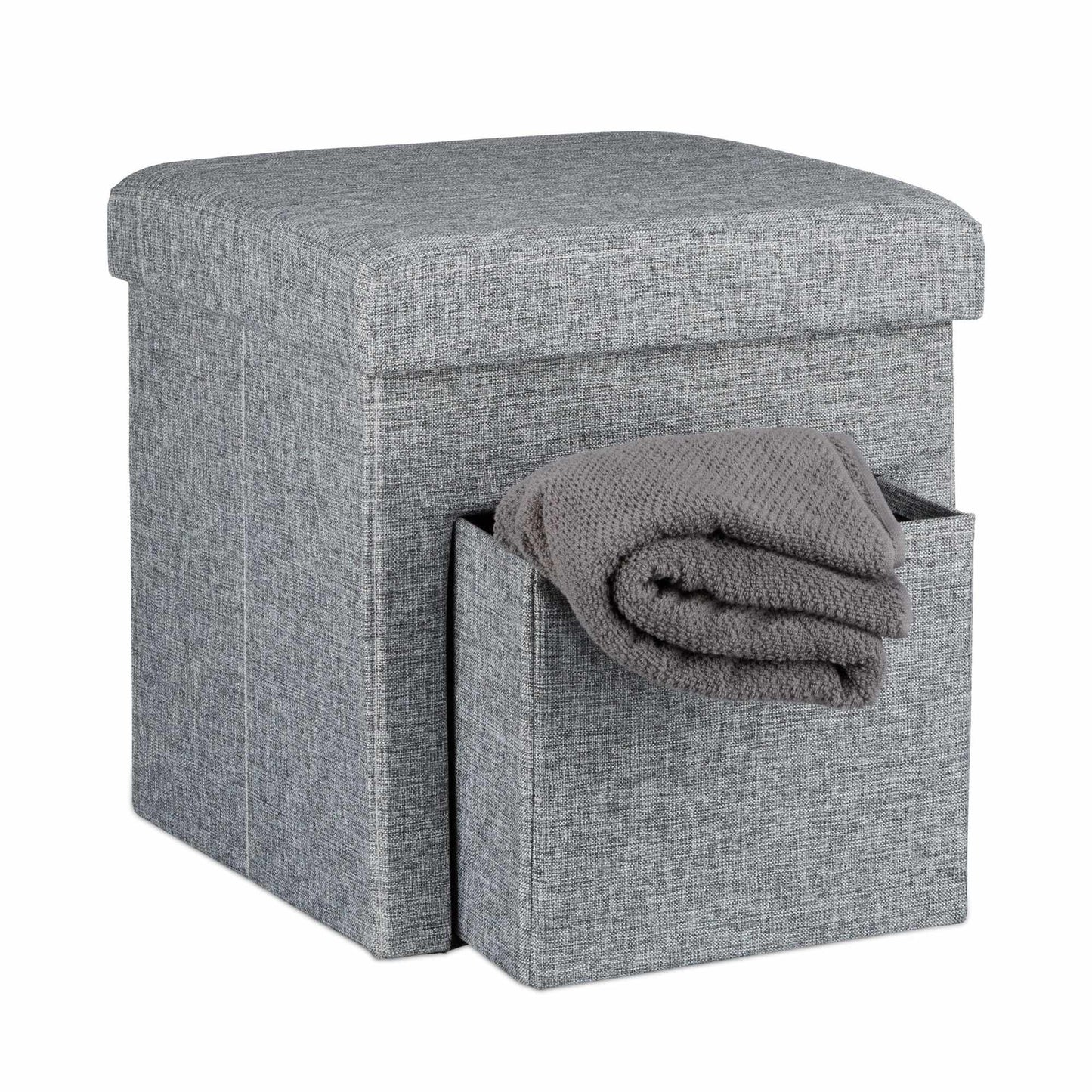 Folding stool in linen with compartment