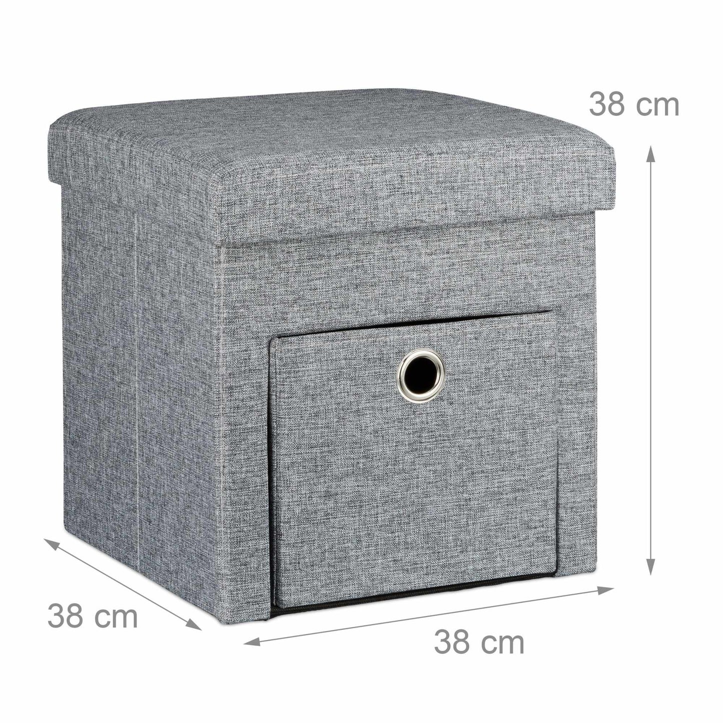 Folding stool in linen with compartment