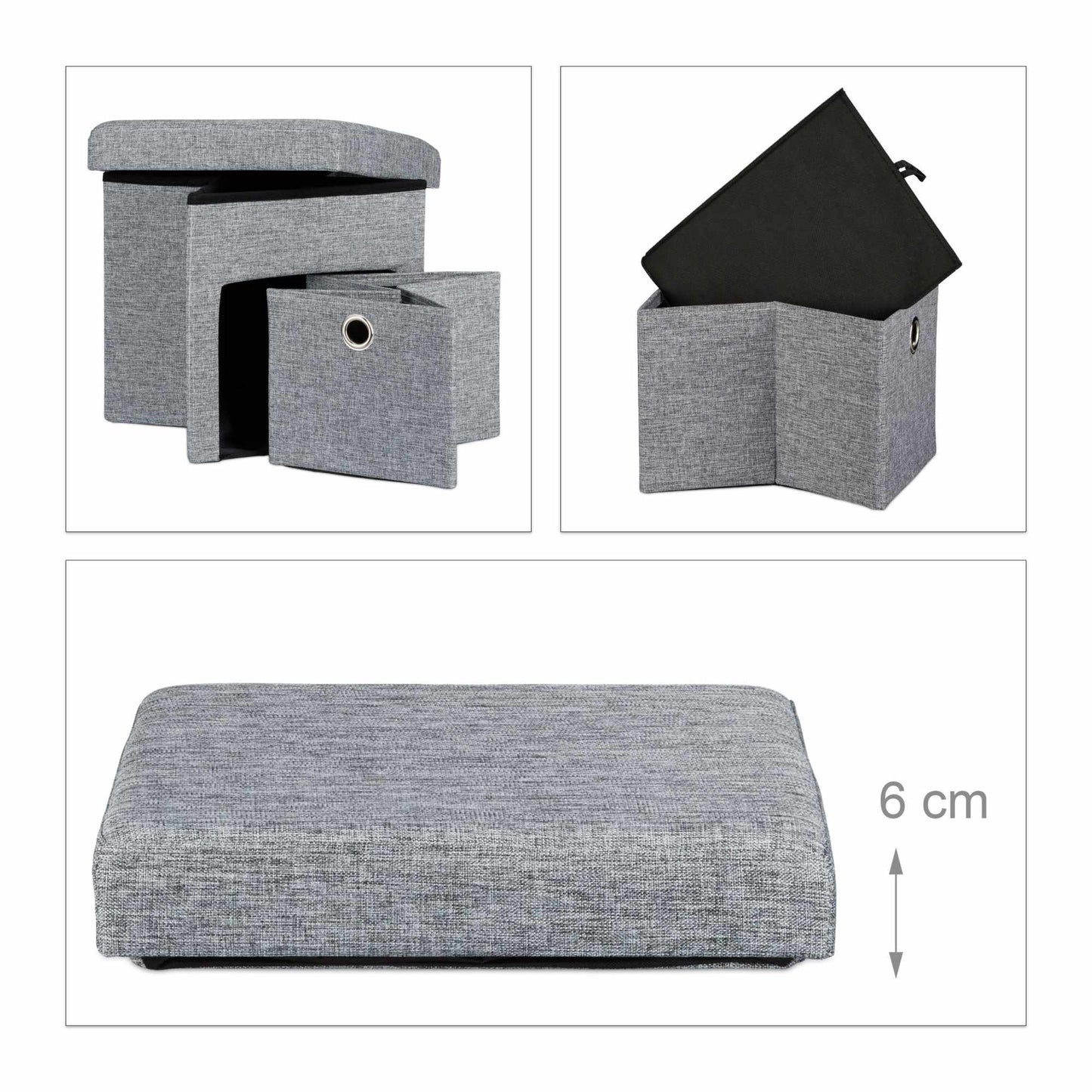 Folding stool in linen with compartment