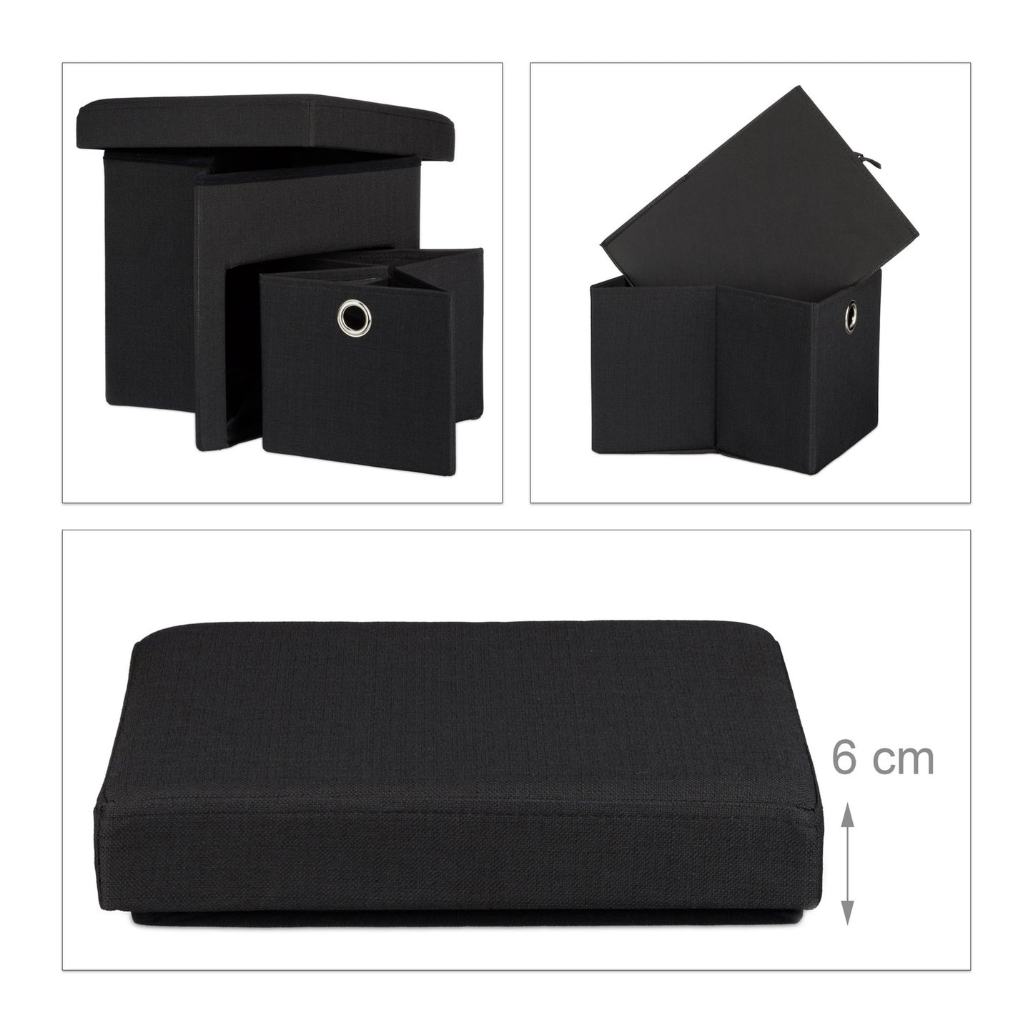 Folding stool in linen with compartment