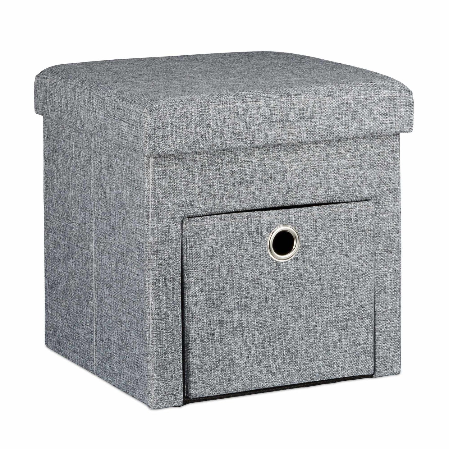 Folding stool in linen with compartment