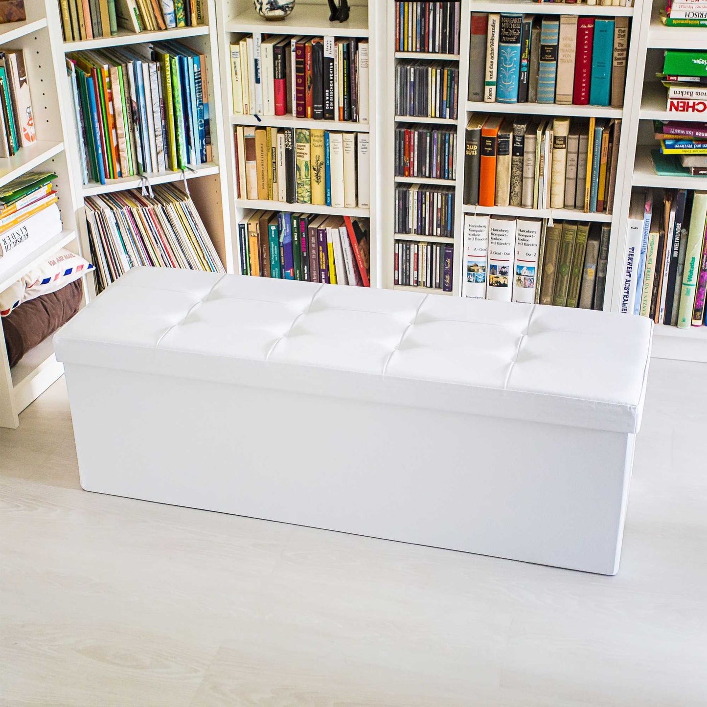 Folding storage bench in artificial leather