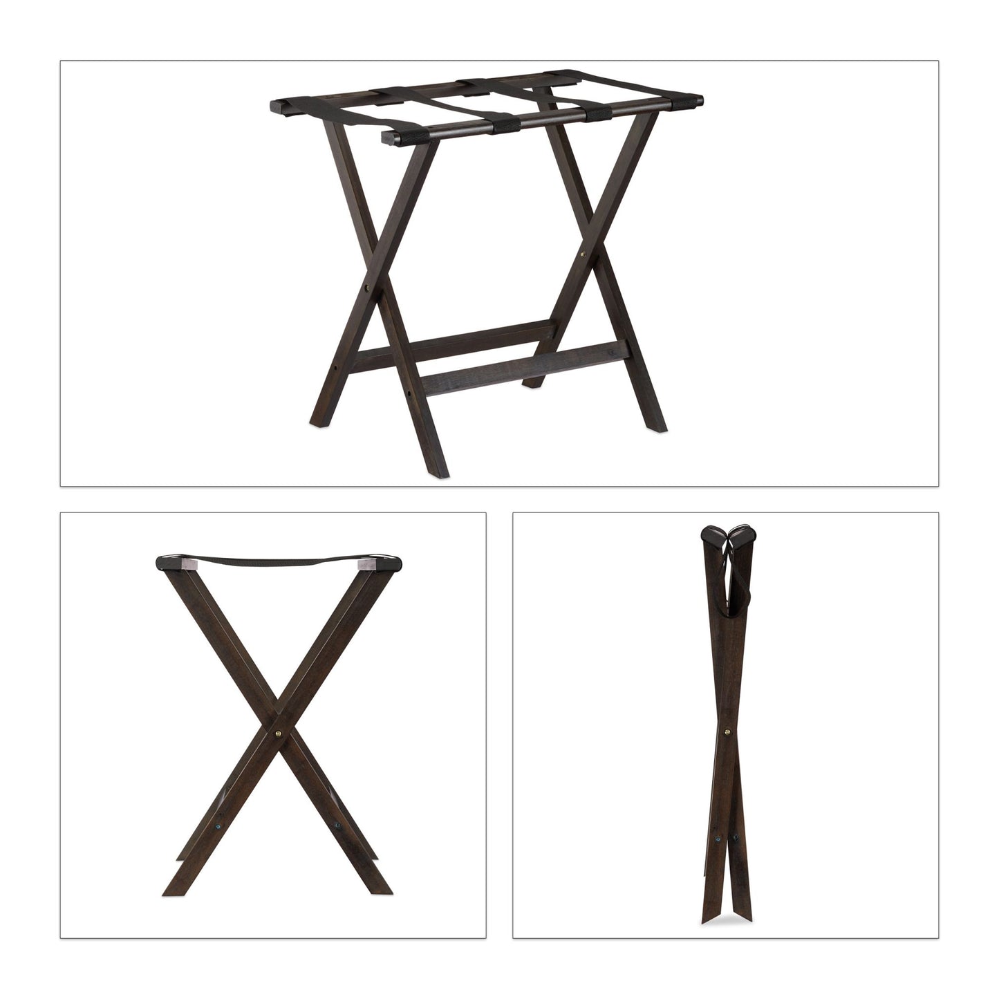 Folding suitcase stand in dark brown