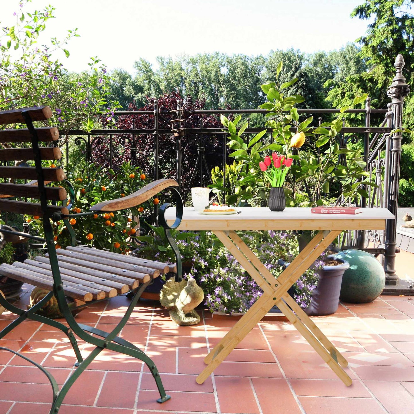 Folding table bamboo height adjustable