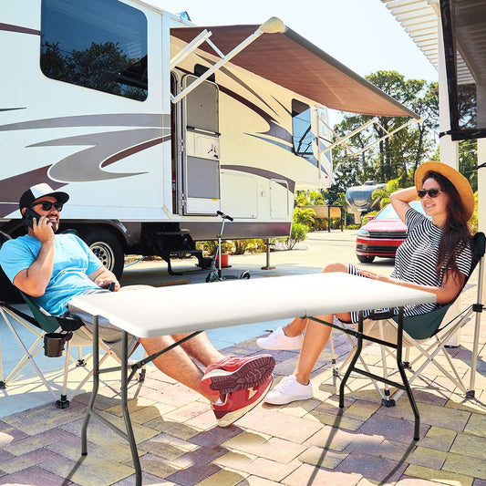 Folding table folding camping table garden table white 153 cm x 74 cm x 74 cm