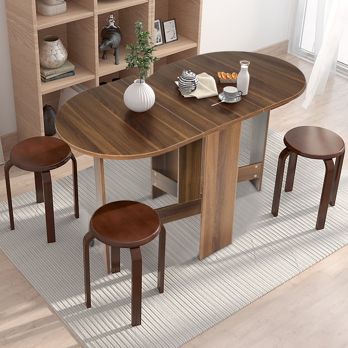 Folding table round balcony table folding garden table brown wood