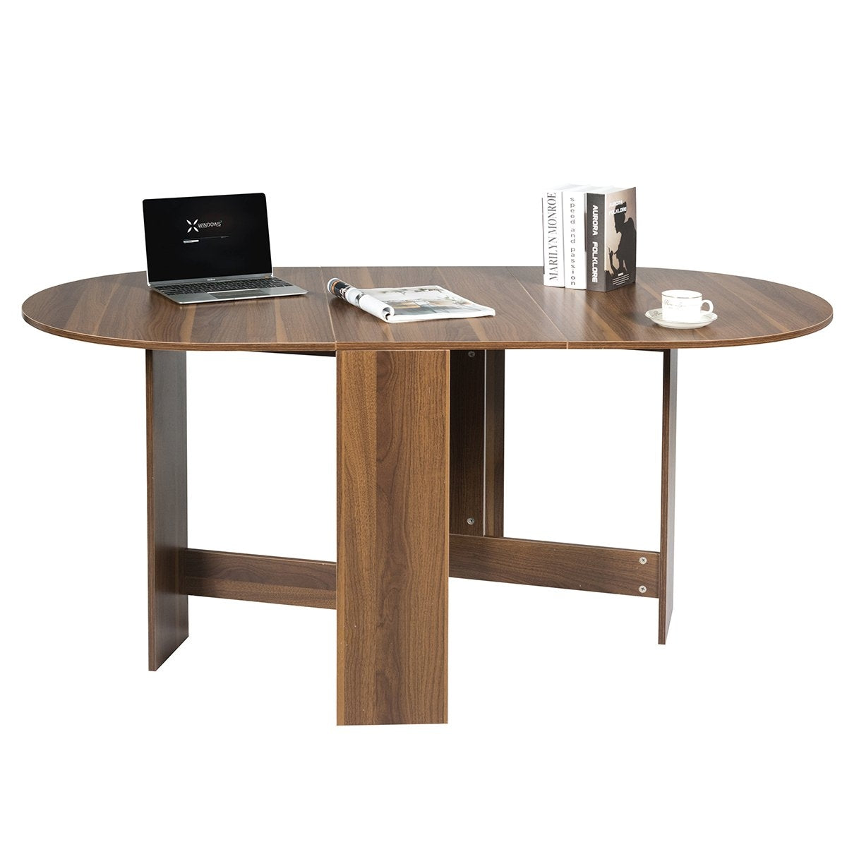 Folding table round balcony table folding garden table brown wood