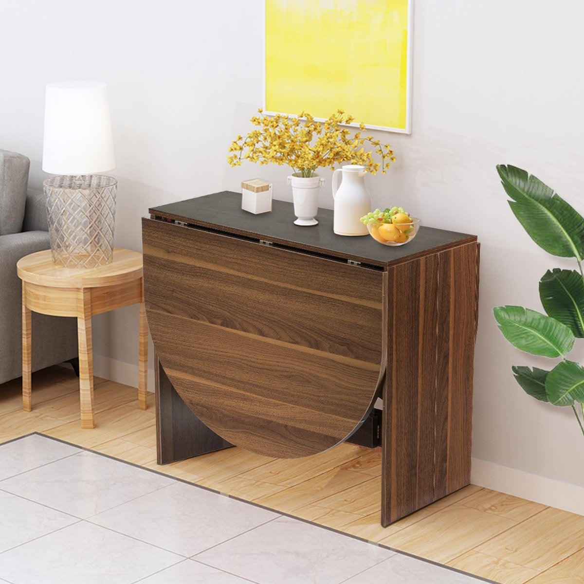 Folding table round balcony table folding garden table brown wood