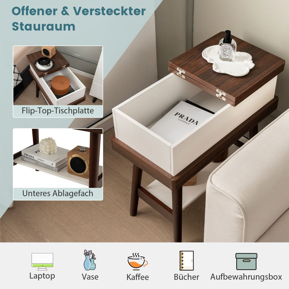 Folding table sofa table with 180° foldable top 60 x 30 x 60 cm dark brown