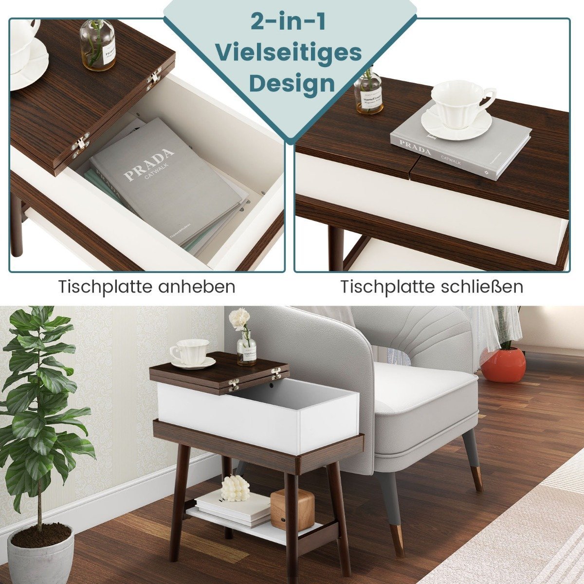 Folding table sofa table with 180° foldable top 60 x 30 x 60 cm dark brown
