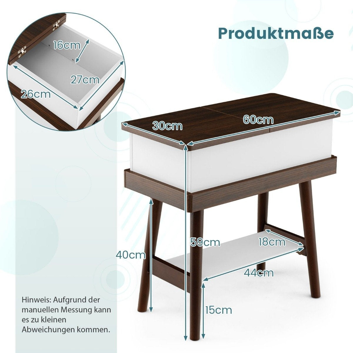 Folding table sofa table with 180° foldable top 60 x 30 x 60 cm dark brown