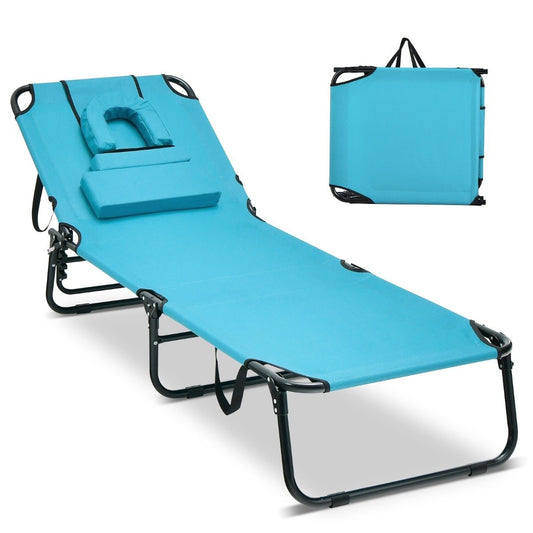 Folding tanning chair beach lounger with face opening turquoise