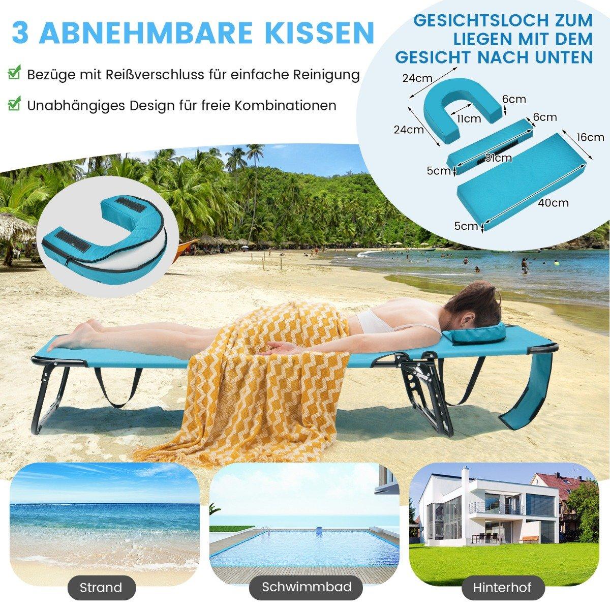Folding tanning chair beach lounger with face opening turquoise