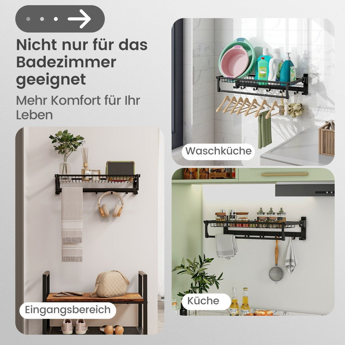 Folding towel holder with adjustable towel rail and movable hook towel rack