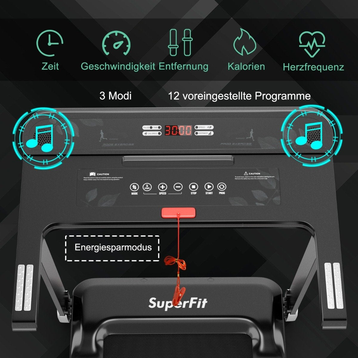 Folding treadmill for home with Bluetooth speaker & LED display and device holder Silver