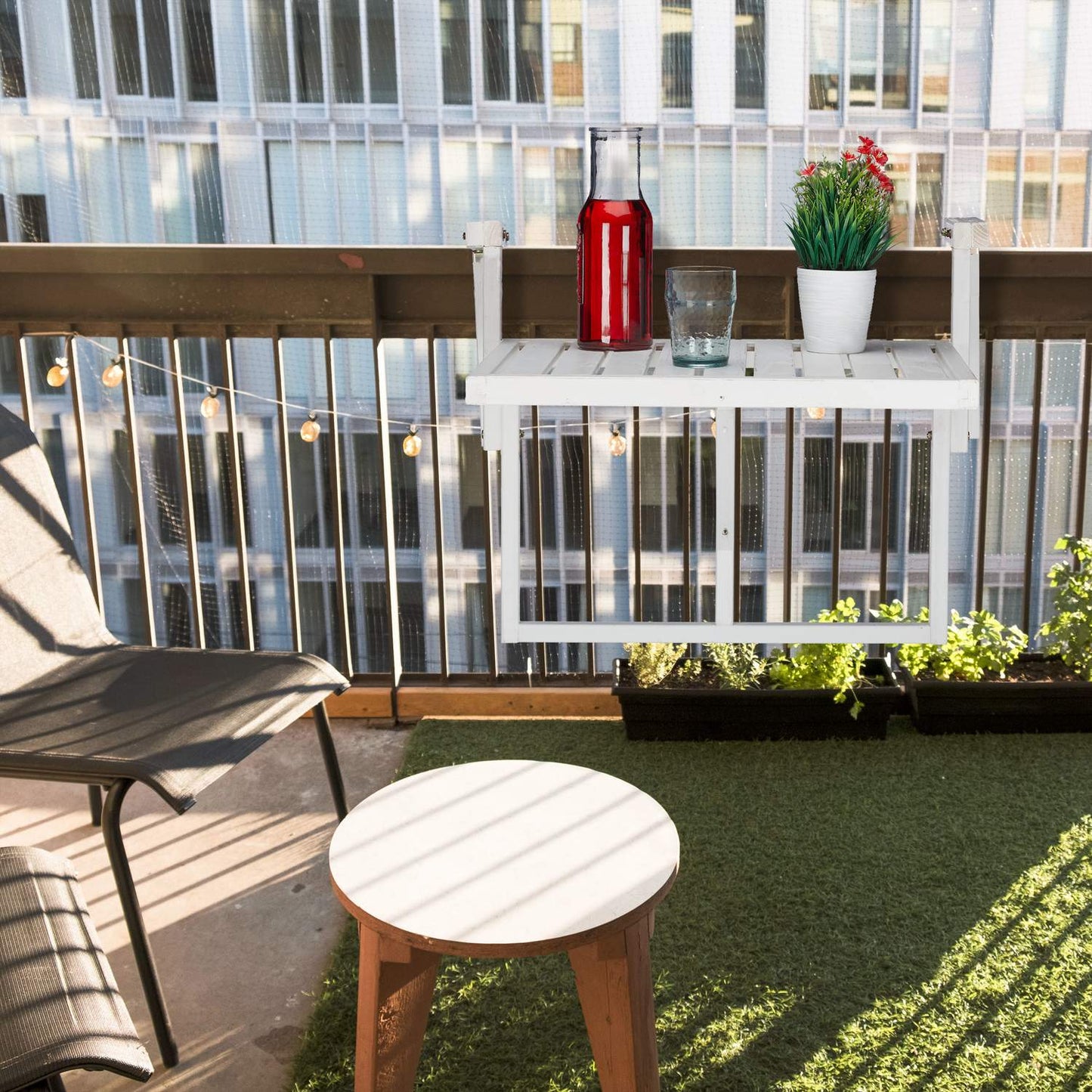 Folding wooden balcony table