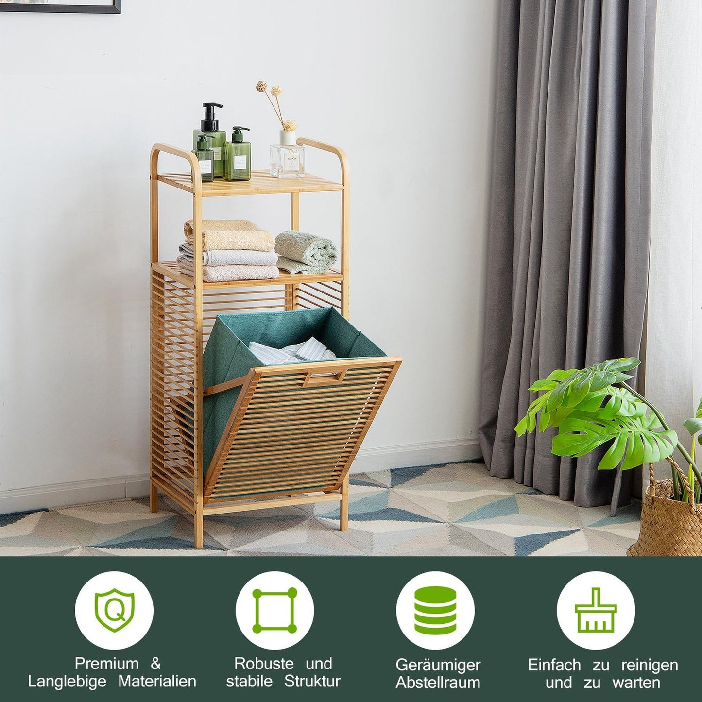 Fold-out laundry basket Fold-out laundry basket bathroom shelf 40.5 x 33 x 95.5 cm natural