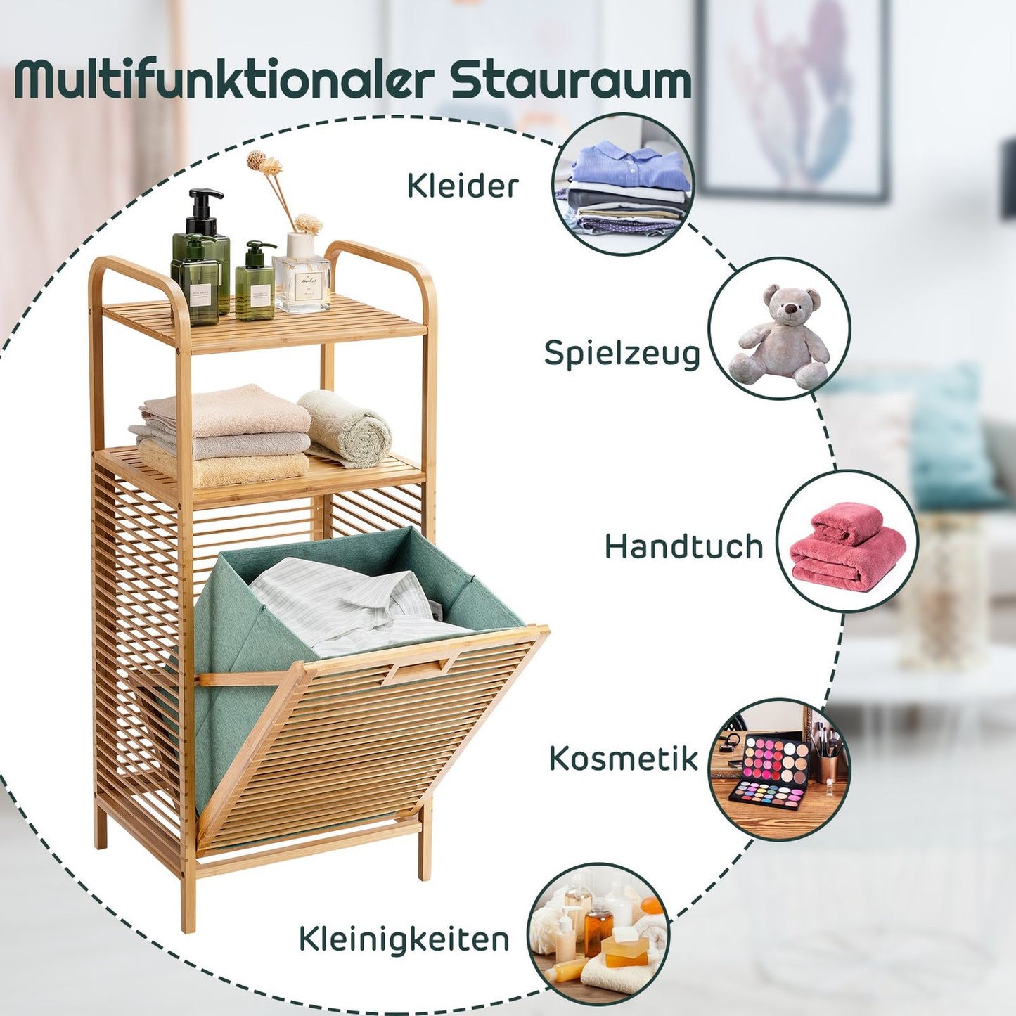 Fold-out laundry basket Fold-out laundry basket bathroom shelf 40.5 x 33 x 95.5 cm natural