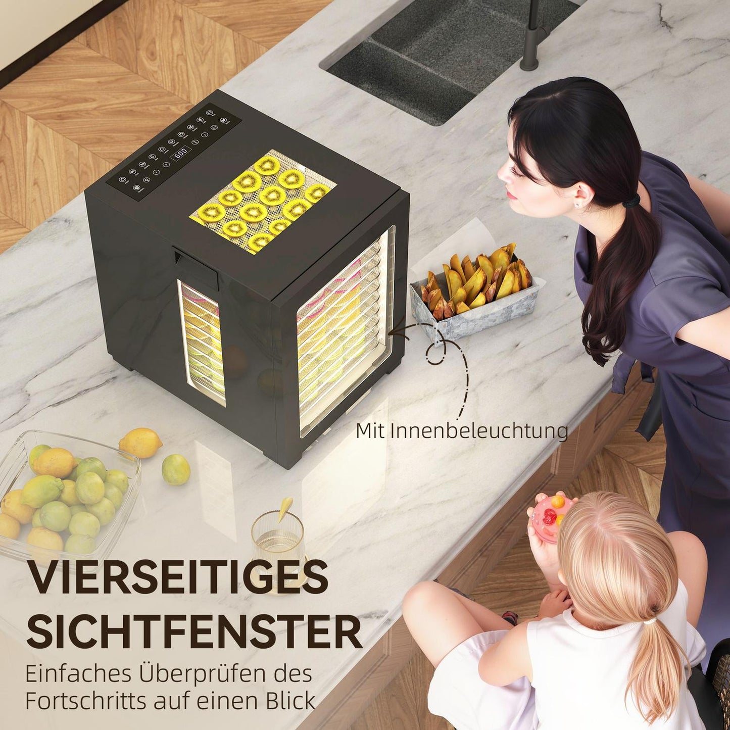 Food Dehydrator, 850W, 12 Stainless Steel Trays, Timer