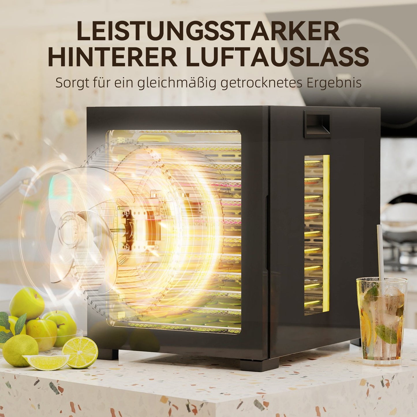 Food Dehydrator, 850W, 12 Stainless Steel Trays, Timer