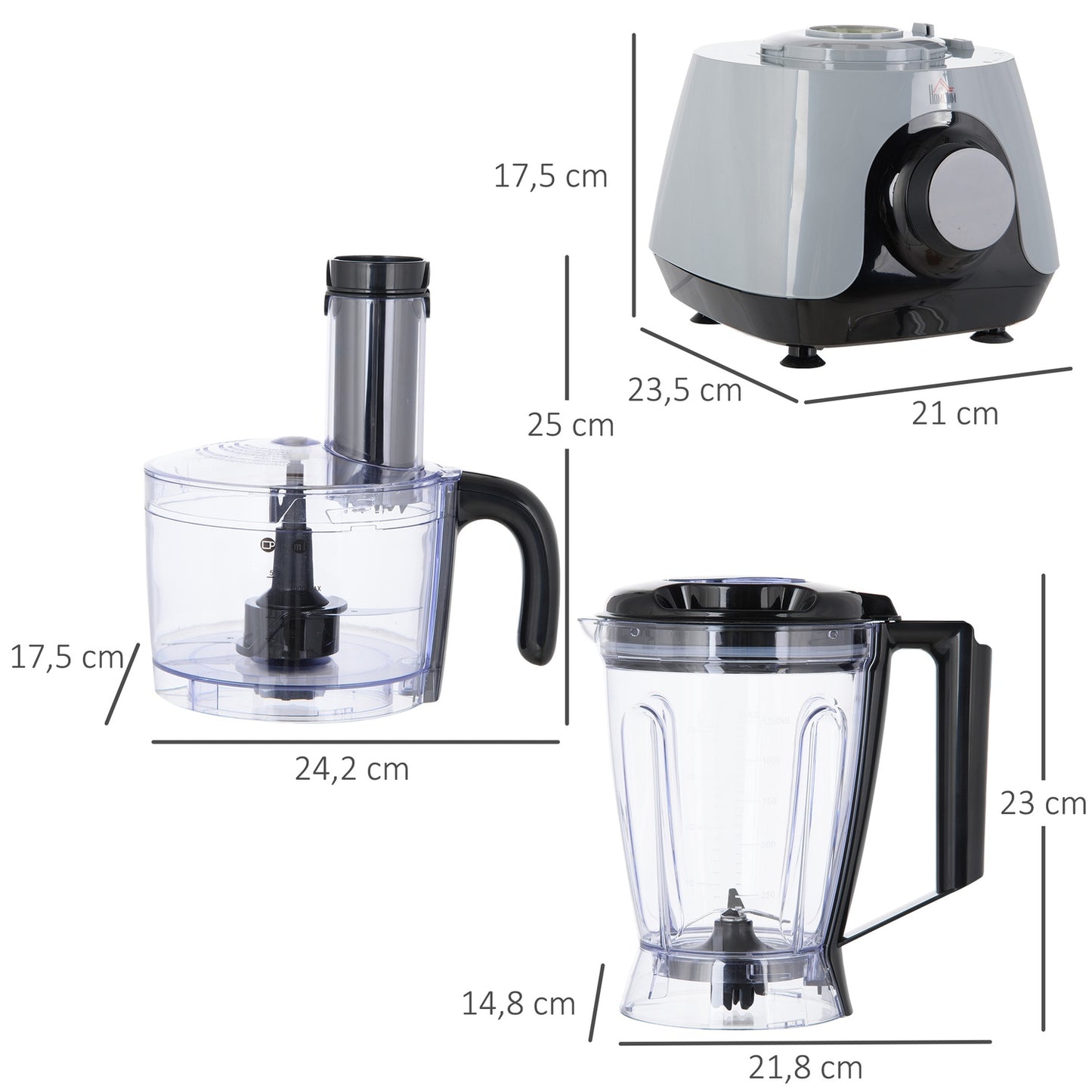 Food processor, 650W, 1.25L container, 3 speeds, 4 blades