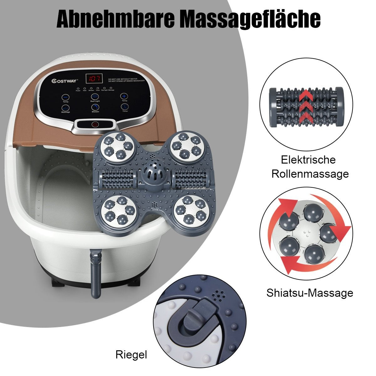 Foot Bath Massager with Rollers 35-48℃ Electric Foot Bath Shower Massage Brown