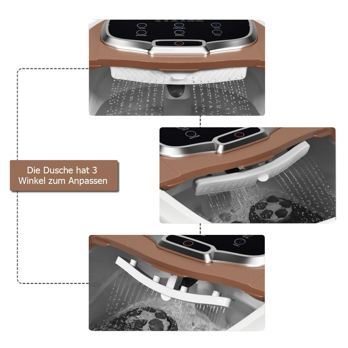 Foot Bath Massager with Rollers 35-48℃ Electric Foot Bath Shower Massage Brown