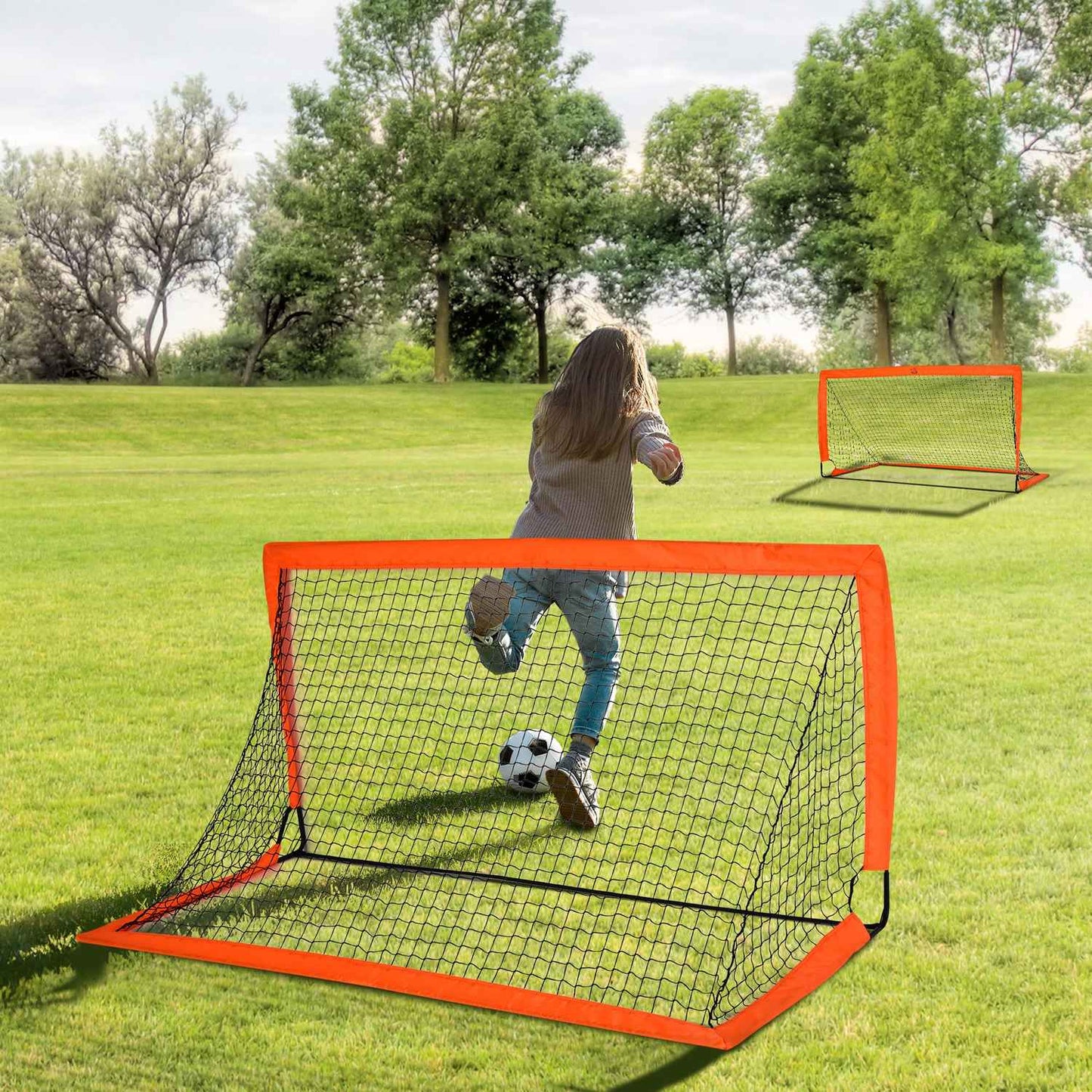 Mini folding soccer goals, metal and Oxford cloth, set of 2
