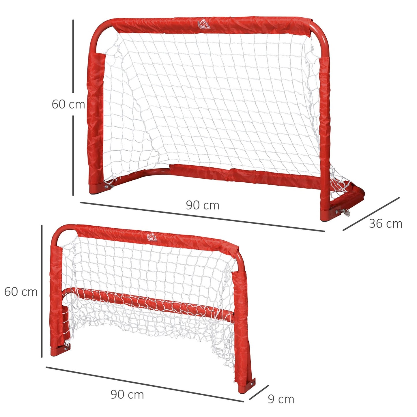 Mini soccer goal set of 2, collapsible steel and tetrolon, red