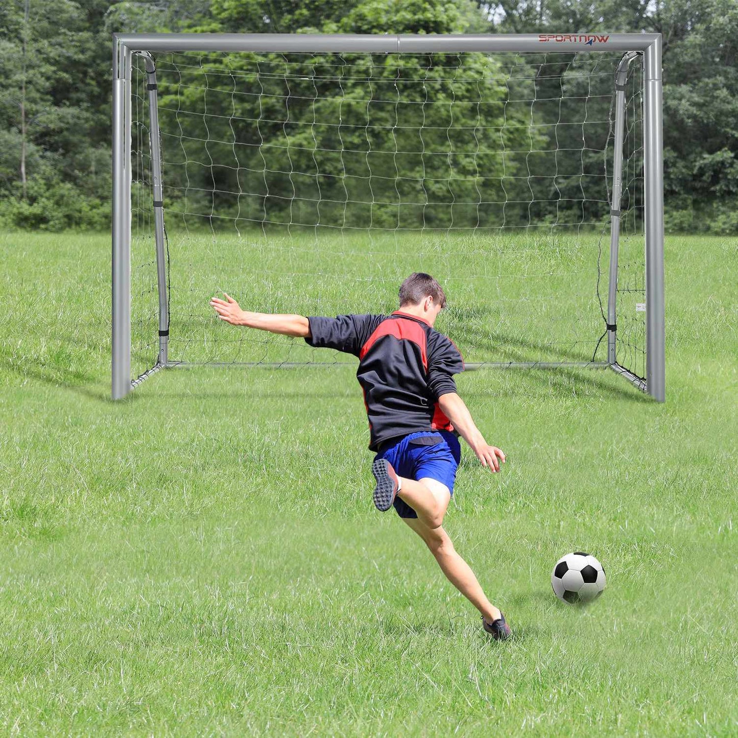 Soccer goal in steel with PE Mesh, 240x85x160 cm, Grey