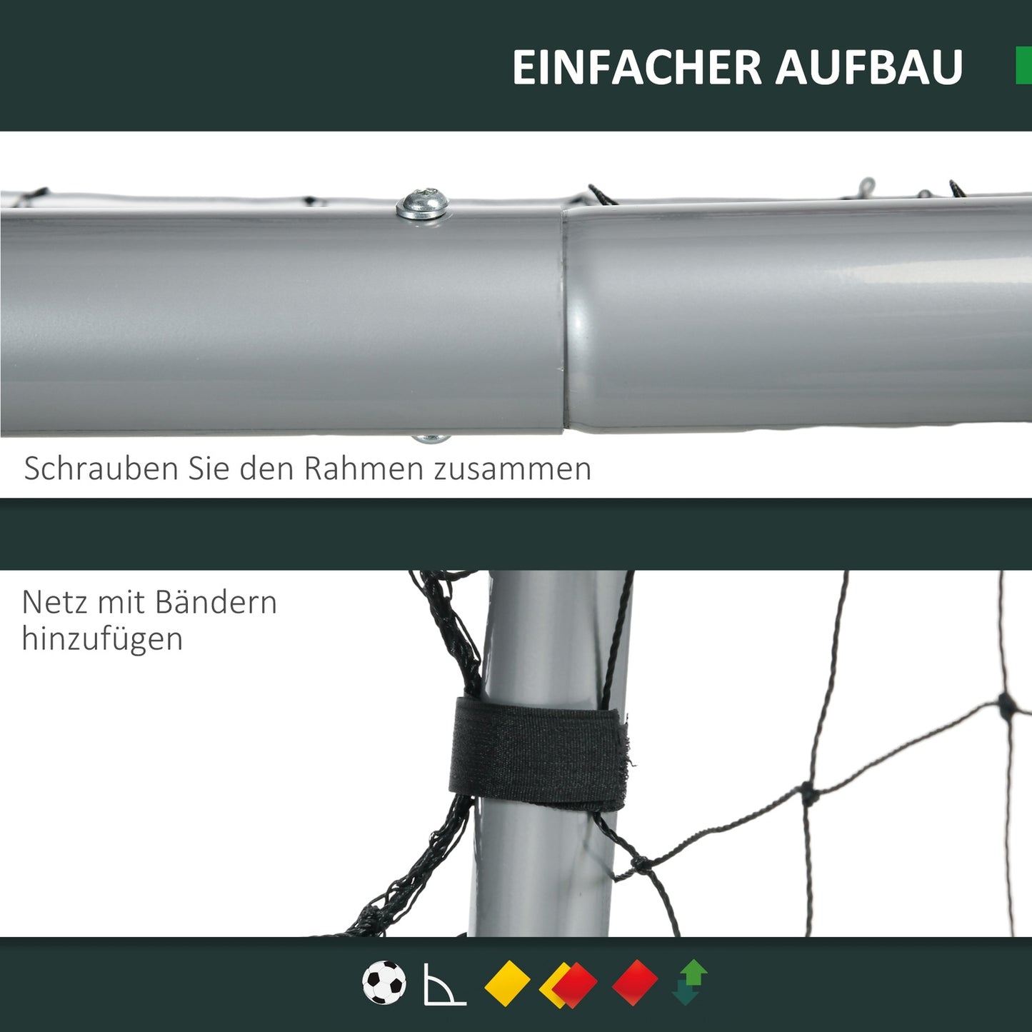 Soccer goal in steel with PE Mesh, 240x85x160 cm, Grey