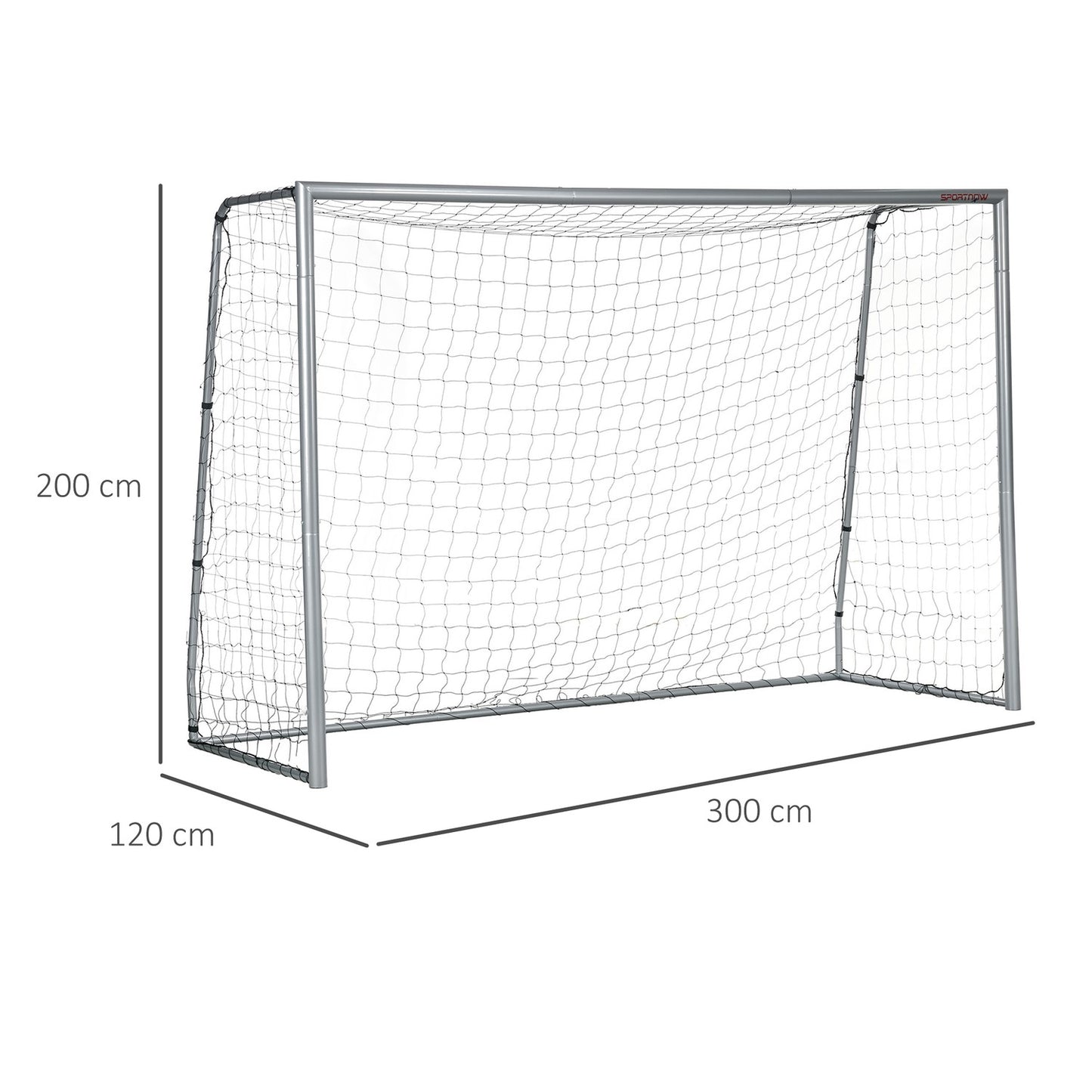 Soccer goal in steel with PE Mesh, 300x120x200 cm, Grey
