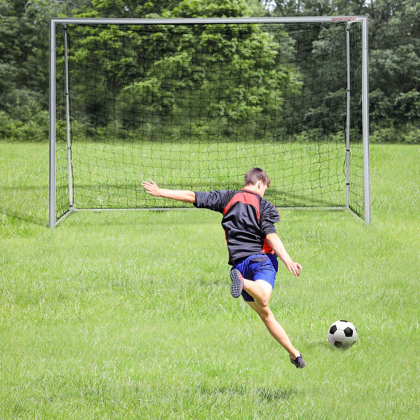 Soccer goal in steel with PE Mesh, 300x120x200 cm, Grey